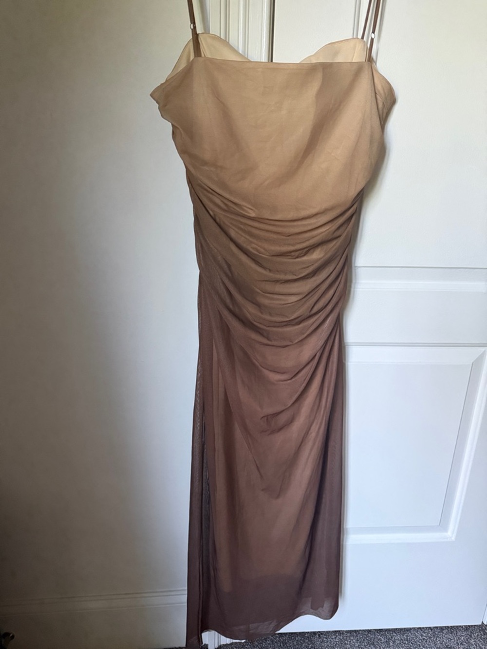 Beige to Brown Ombre Ruched Slip Dress - Picture 4 of 4